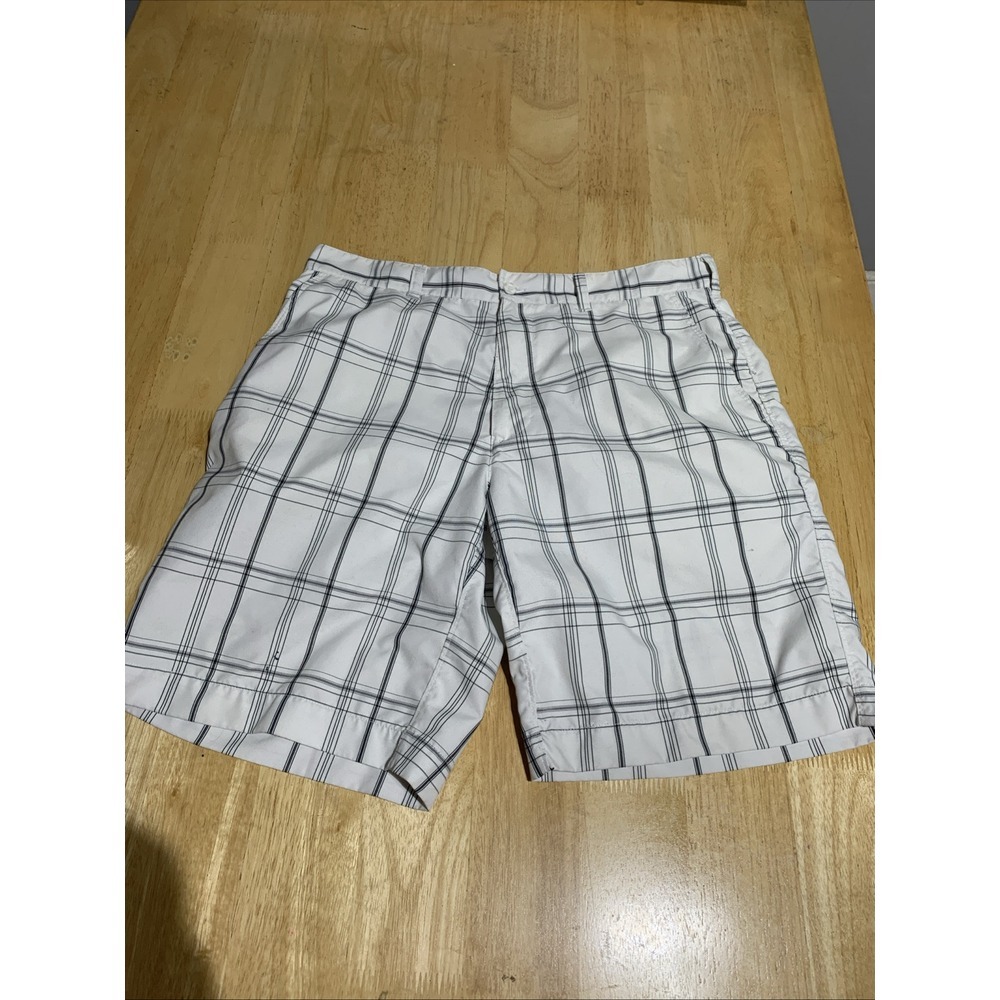 Champions‎ Tour Athletic Chino Golf Shorts Men's 34 White Plaid Flat Front